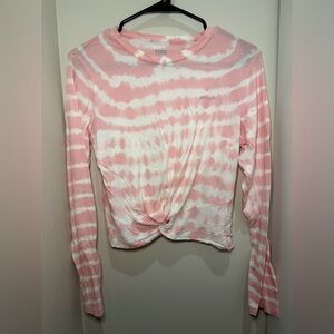 PINK Victoria's Secret Pink & White Tie-Dye Long Sleeve Twist Front Top